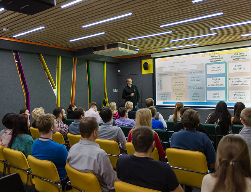 Конференц-зал в офисе Тензора в Костроме. Обучающий класс для разработчиков, дизайнеров, менеджеров компании Тензор.